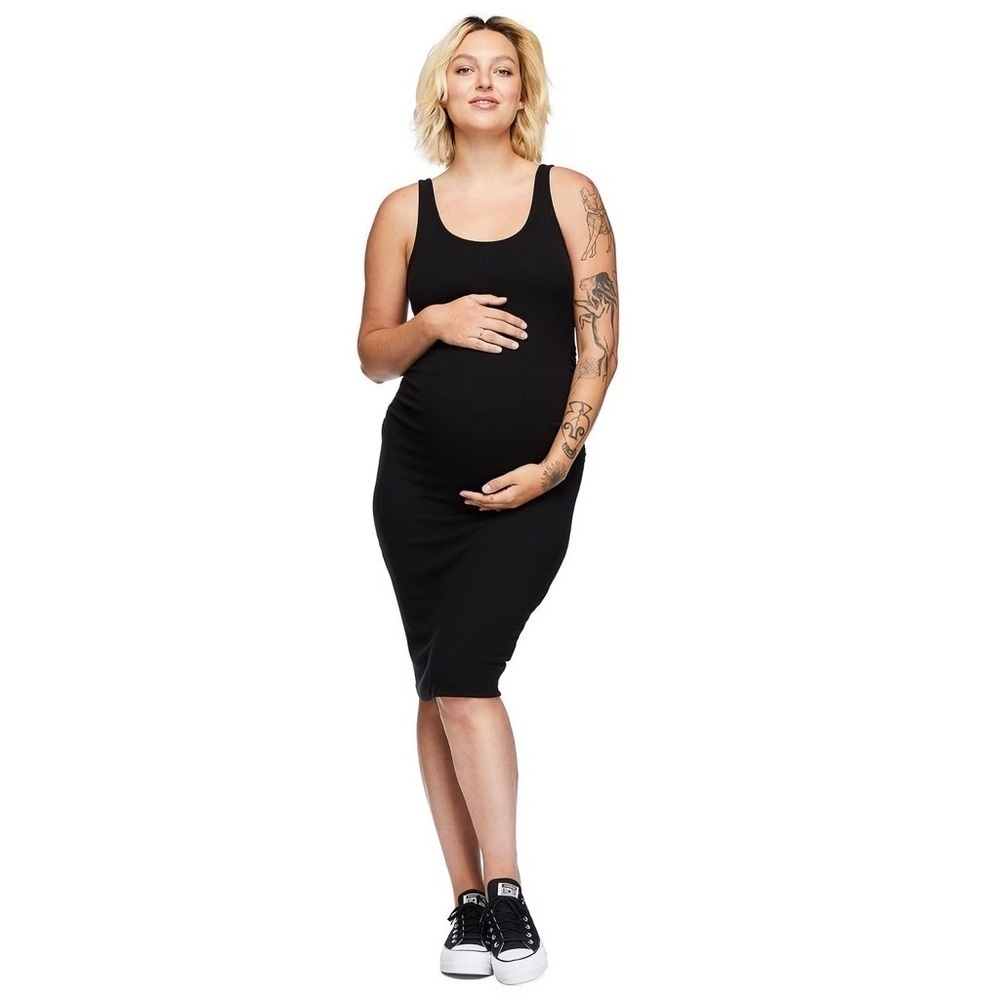 Paisley Sky Maternity Ribbed Tank Dress Ruched Sized Black Size XXL